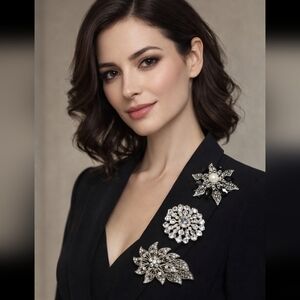 Vintage Style Rhinestone Brooch Lot of 3 | Floral Crystal & Pearl Statement Pins